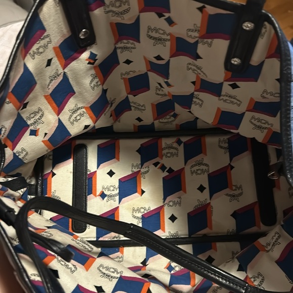 Blue MCM Logo Leather Tote Bag - Picture 3 of 4